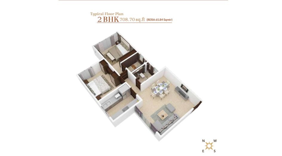 Sangam-Nero-Floor-Plan-2 BHK-708 Sqft